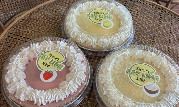 Classic, coconut, and strawberry key lime pies