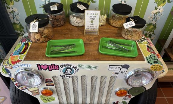 The sample table including cookies, crackers, and taffy