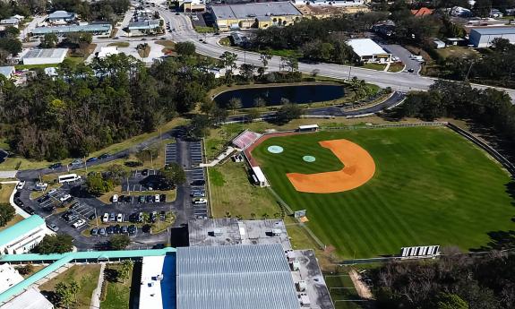 An aerial view of the baseball diamond at St. Joseph's Academy