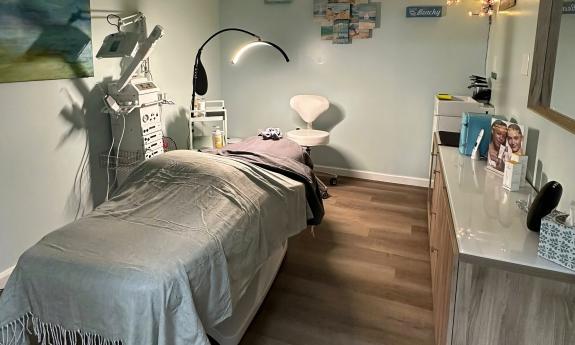 A massage table in a room