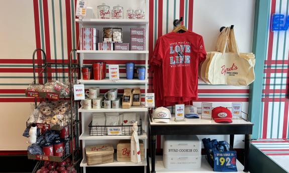Merchandise and dog treats displayed