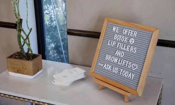 A table display in the reception area at Dental Remedies