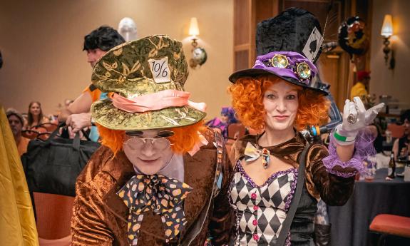 Two storybook characters dressed for the Headless Bangers Ball