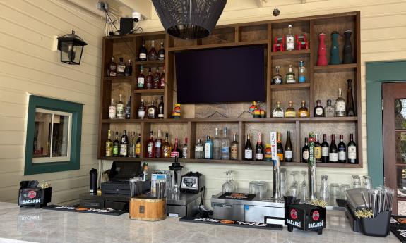 An outdoor bar space