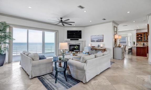 A coastal-inspired living room space