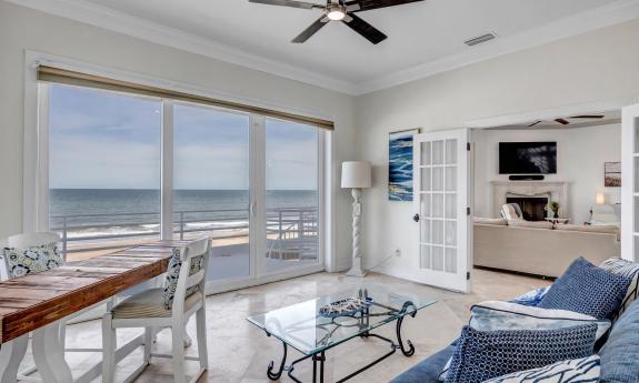 The view of the beach from the common room