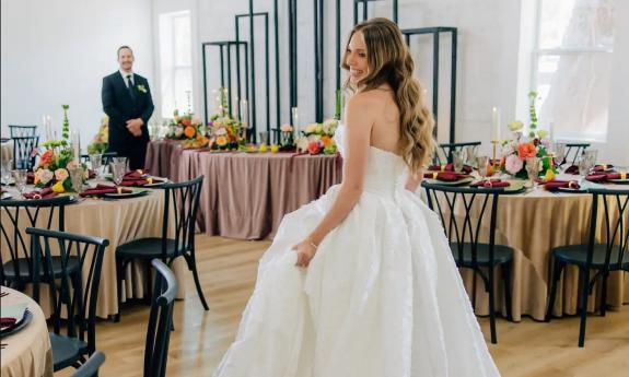 A bride walking in the indoor open space