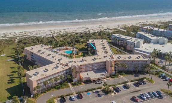 An aerial view of the oceanfront condos at 4 Ocean Trace in St. Augustine