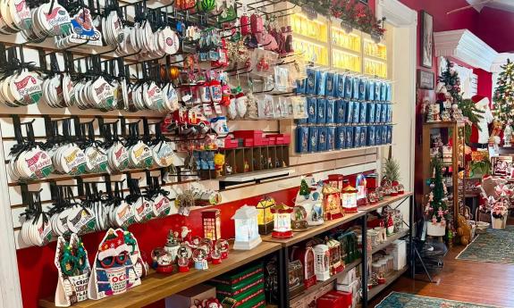 A wall of assorted ornaments