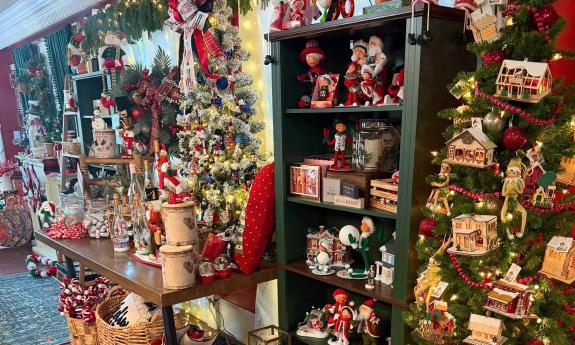 Christmas-themed products inside the shop