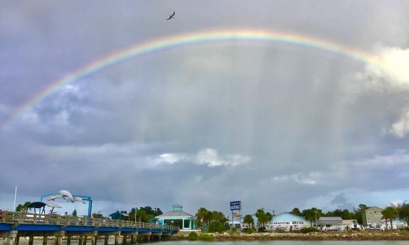 The Red Boat dock and Vilano under a rainboat