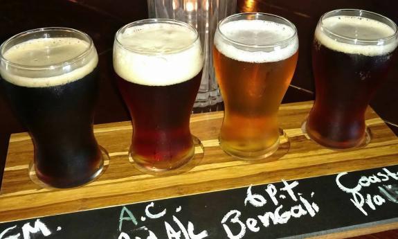 A flight of various beers