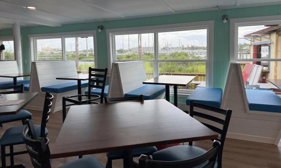 The interior dining area in 2 Creeks Dockside