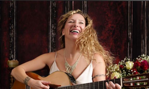 ZAZA Flamenca with guitar, laughing