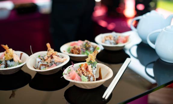 Samples of Asian food displayed at Hammock Beach Food & Wine Classic
