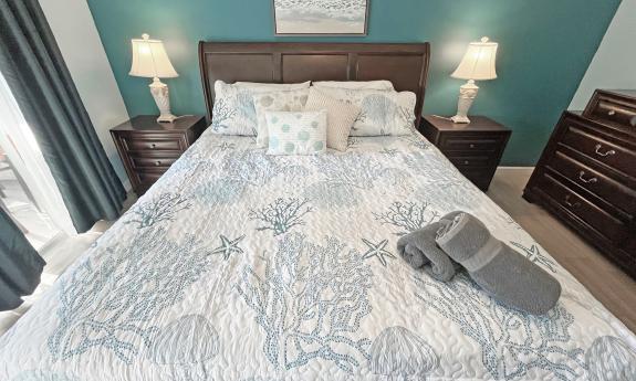 A master bedroom at a condo on the beach near St. Augustine