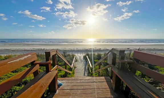 The walk from a condo development to the beach