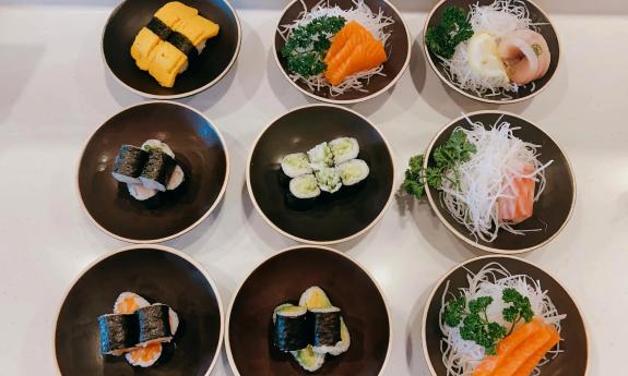 A spread of various sushi and sashimi