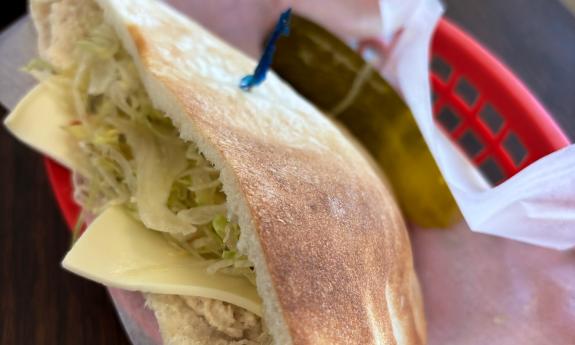 A pita bread sandwich with extra toppings