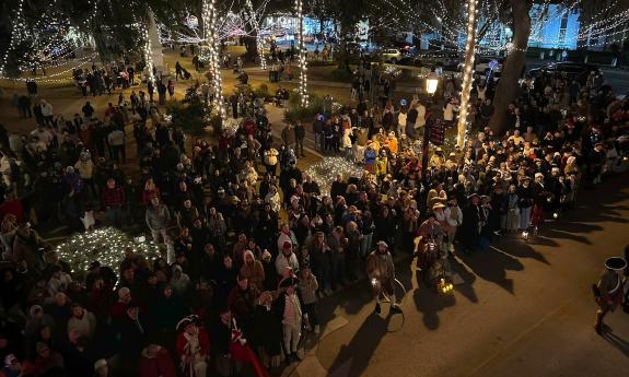 The crowd at Colonial Night Watch as seen from the balcony