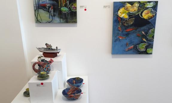 Oil paintings and ceramics by Eleanor Hughes.