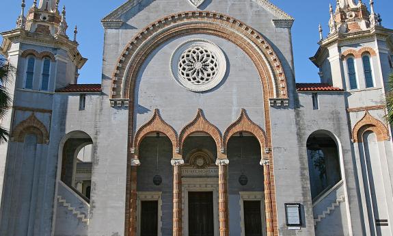 A view of the south entrance to the Memorial Presbyterian Church in St. Augustine, Florida.