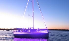 A private sailing vessel decorated their boat with pink flamingos for the Regatta of Lights in St. Augustine.