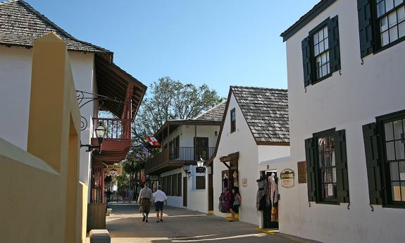 A view down historic St. George Street in St. Augustine, Florida.