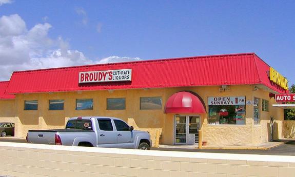 The exterior of the wine and liquor building