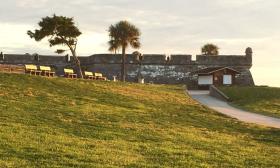 The beautiful sloping lawn of the Castillo de San Marcos National Monument in St. Augustine.
