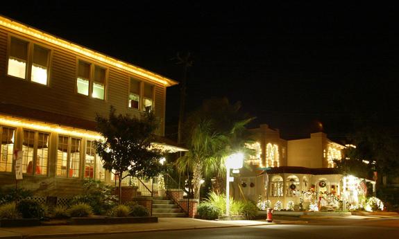 The Centennial House and the Casa de Suenos on Cordova St. during the holidays in St. Augustine.