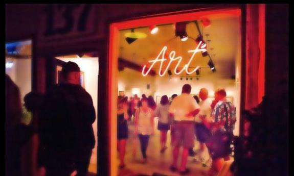 Visitors enter one of the galleries participating in First Friday in Augustine.