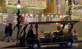 St. Augustine's Land and Sea electric vehicle ready for passengers for Nights of Lights tours.