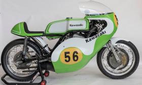 This lime green 1961 Kawasaki H1RA is owned by Mike McSween. Photo by Dohms Creative Photography.