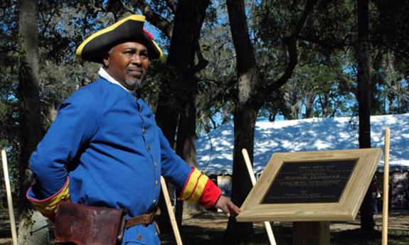 Living history re-enactor at Fort Mose