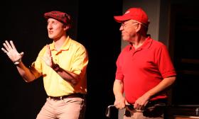 Lucas Hopper as Barry (who believes he's a golf pro) and Lou Agresta as Mr. Hedges in a scene from "The Boys Next Door," on stage March 6-29 at the Limelight Theatre.