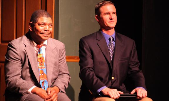 Patric Robinson is Lucien P. Smith and Joseph Spearman plays Jack in a court hearing scene from "The Boys Next Door," on stage March 6-29 at the Limelight Theatre.