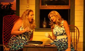 Cathy O'Brien as Hattie and Linda Mignon as Amy in Laundry and Bourbon at the Limelight Theatre.