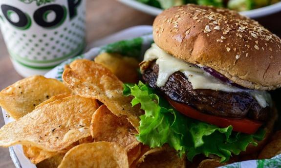 A burger and chips meal from The Loop Restaurant