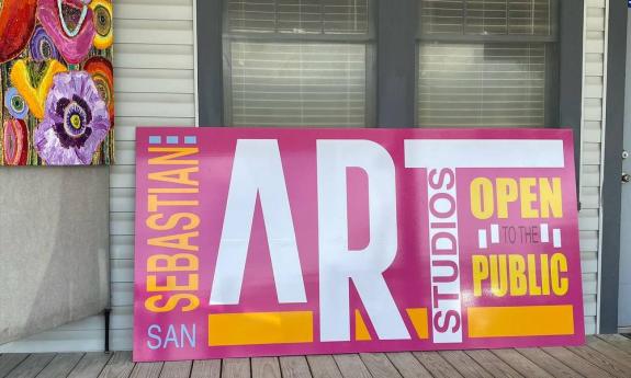 The welcoming entry deck at Maria Reyes Jones Gallery in St. Augustine.