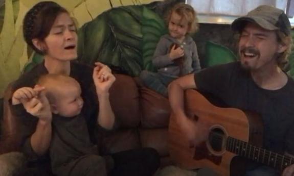 Todd and Molly Jones performing a song for a video done in their home in St. Augustine.