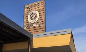 The sign atop the craft bar and kitchen of Odd Birds on Anastasia Island in St. Augustine.