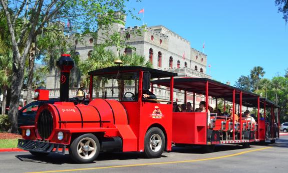 Ripley's Sightseeing Train take visitors around historic downtown St. Augustine.