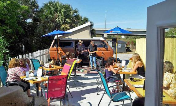 The outdoor patio at 180 Vilano Grill and Pizza in St. Augustine, Florida.