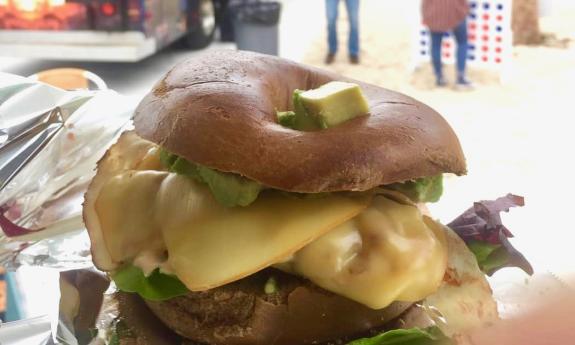 A New York Beach bagel with cheese and avocado in St. Augustine.