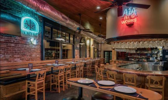 The bar at A1A Ale Works in St. Augustine serves an extensive menu of beers.