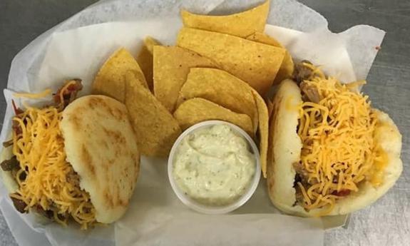 Arepa Life lunch with chips and dip in St. Augustine, Fl 