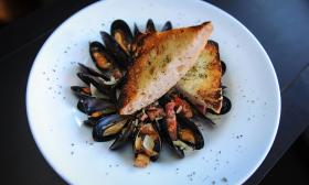 Mussels and other seafood specialties are offered at the Balefire Brasserie on St. Augustine Beach.
