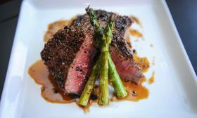 One of the signature dishes at the Balefire Brasserie in St. Augustine Beach is Steak au Poivre.