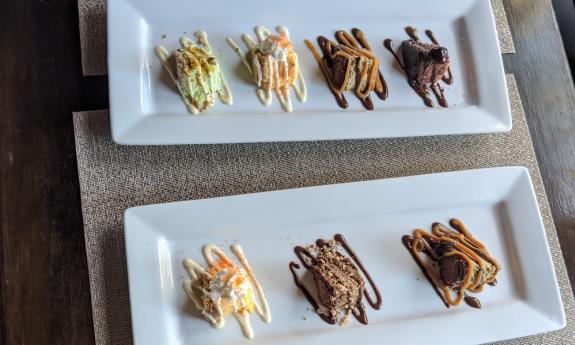 Flights of various cheesecake flavors are available at the Bar Harbor Cheesecake Company in St. Augustine.